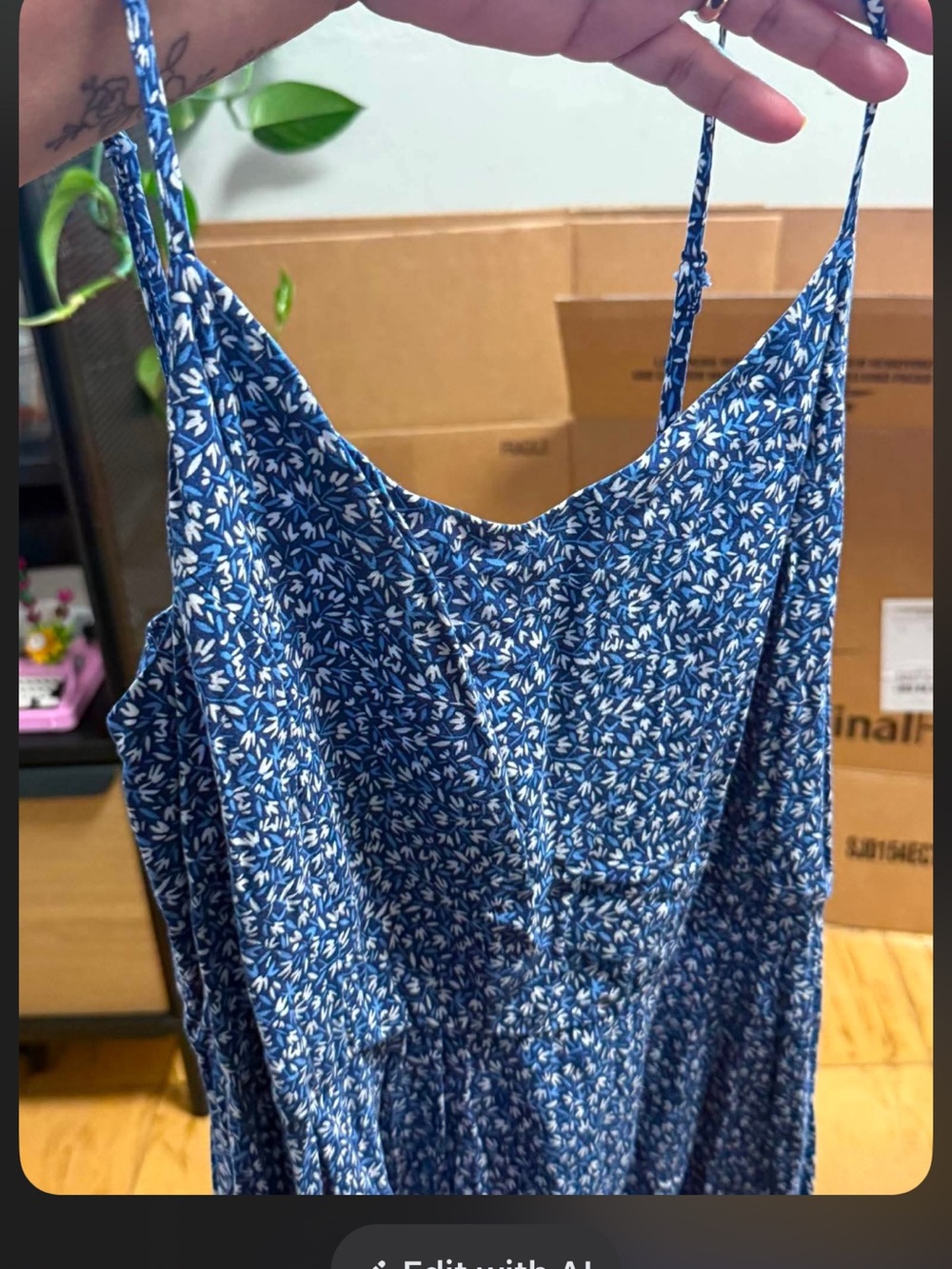 Old Navy Blue Floral Spaghetti-Strap Mini Dress